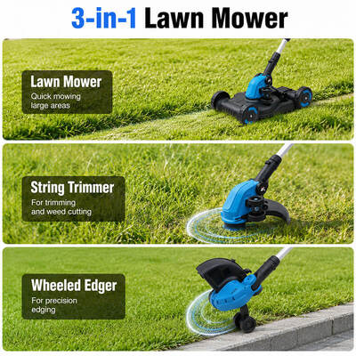 21V Compact Lawn Mower for Small Lawn Property Maintenance Wheeled Cordless Grass Trimmer Backyard Mowing